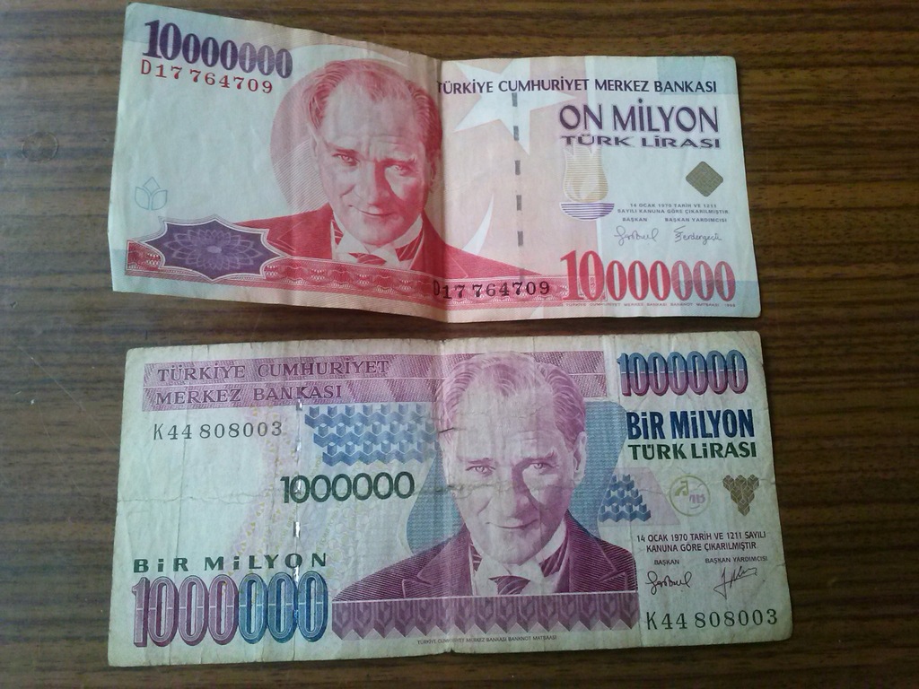 ZESTAW ON MILYON TURK LIRASI BIR MILYON TURK LIRAS