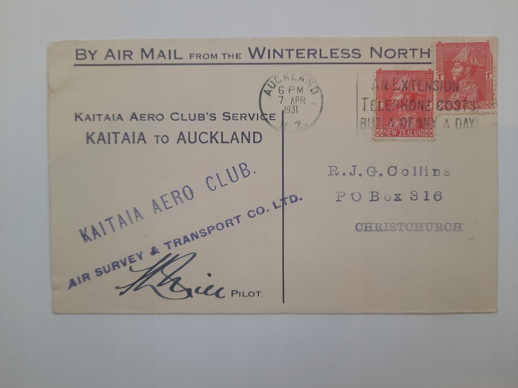 Poczta Lotnicza Kaitaia Aero Club Auckland 1931