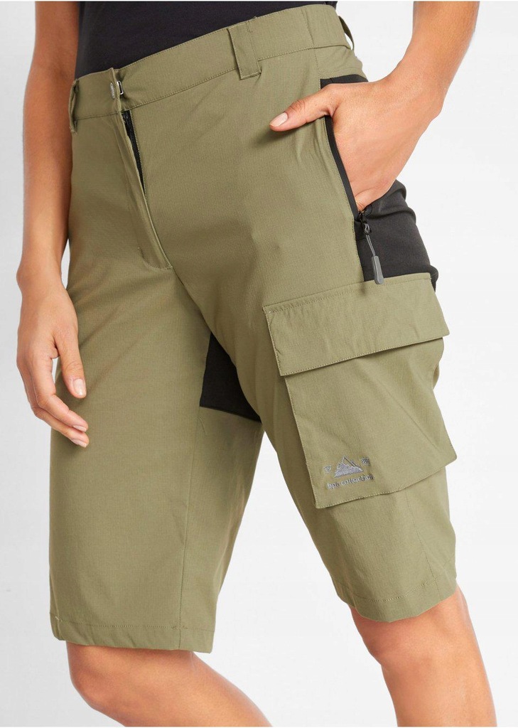 SPODENKI BERMUDY TREKKINGOWE OLIWKOWO-CZARNE 3B3E15 Bonprix 56