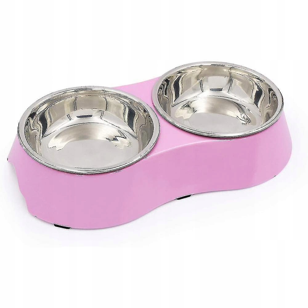 Pink Stainless Steel Double Cat Bowl With Nonskid 12752104014