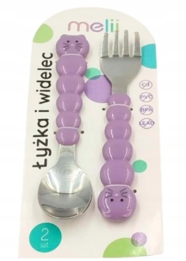 Melii bezpieczne sztućce dla dzieci 2szt. metal - KOTEK