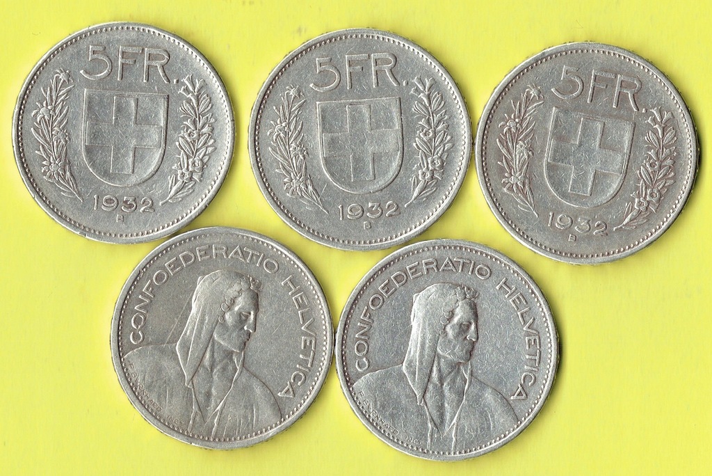 SZWAJCARIA 5 Franc 1932 r. Ag