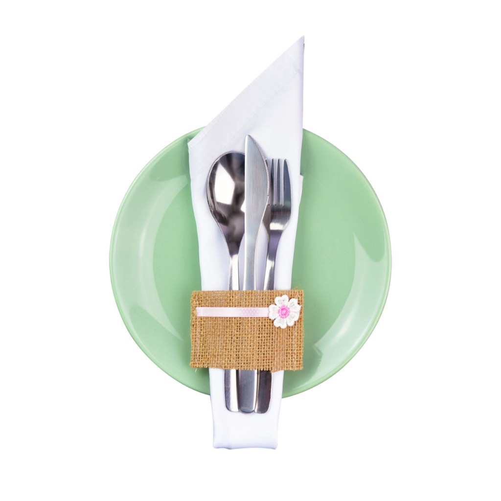 Jutowa opaska na sztućce (4 szt.) WIELKANOC OZDOBY NA ŚWIĘTA