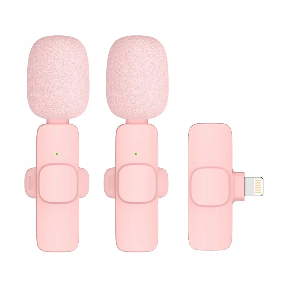 Mikrofon krawatowy bezprzewodowy Lightning podwójny (2 w zestawie) K1 różow