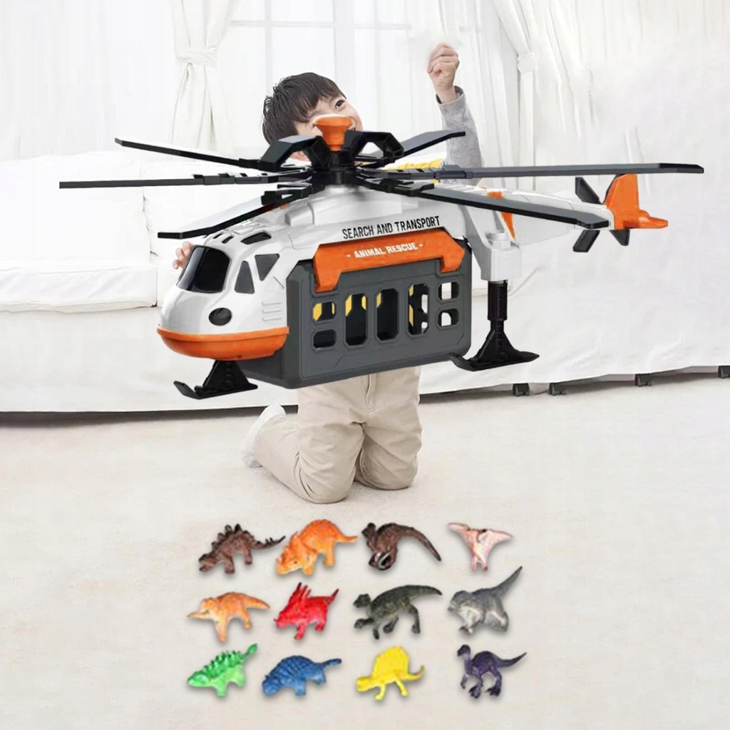 Large Helicopter Toy Airplane white with dinosaurs