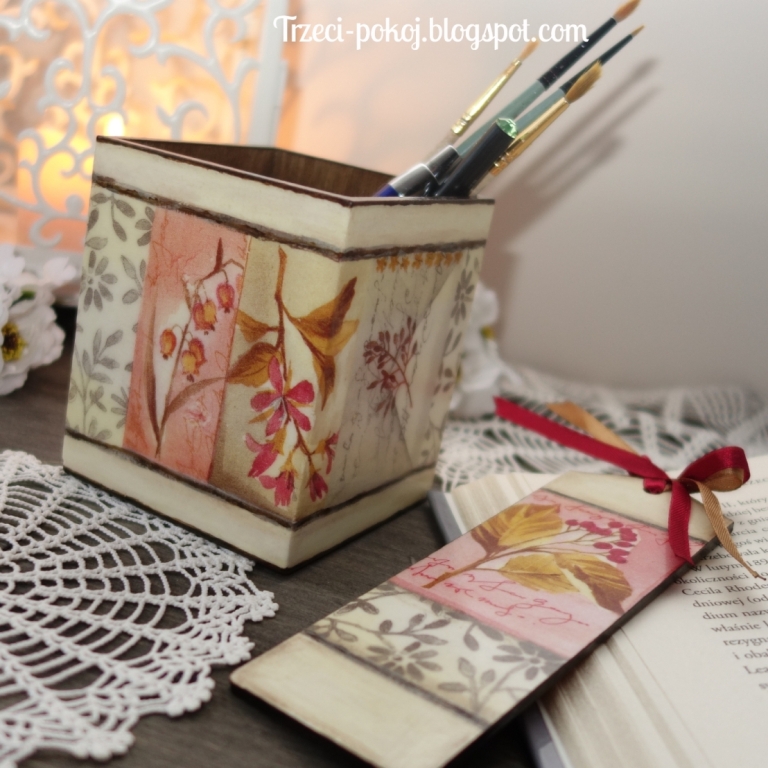 Decoupage zestaw przybornik i zakładka