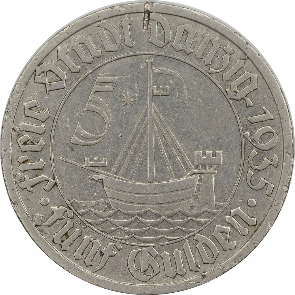 12.fu! WM GDAŃSK, 5 GULDENÓW 1935 KOGA rzadka