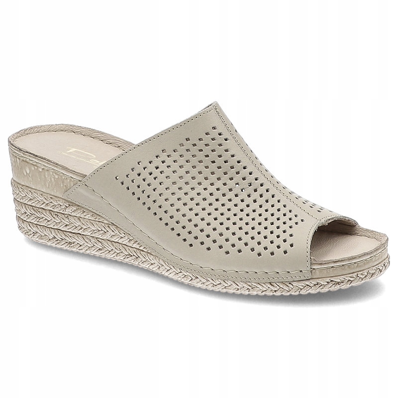 Beżowe Klapki Damskie Pollonus Buty Na Koturnie