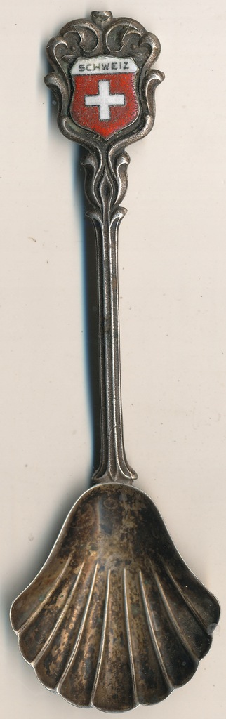 Łyżeczka Szwajcaria emalia wym czerpaka 31 X 31 mm długość 10 cm srebro?