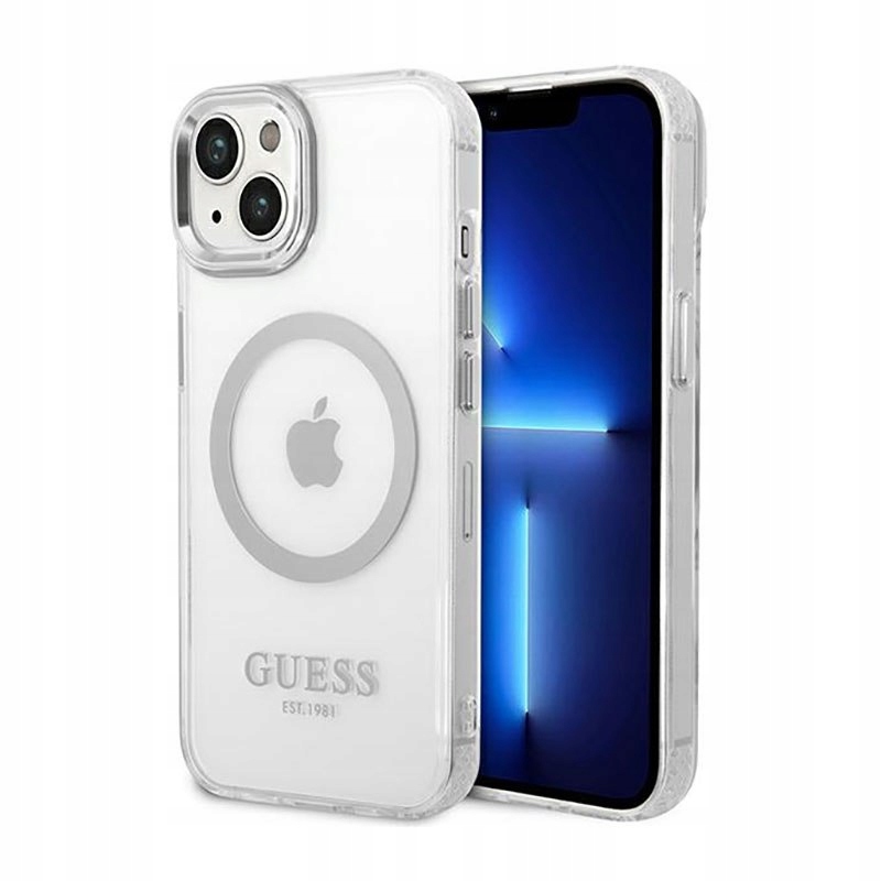 Guess Metal Outline MagSafe - Etui iPhone 14 Plus (przezroczysty / srebrny)
