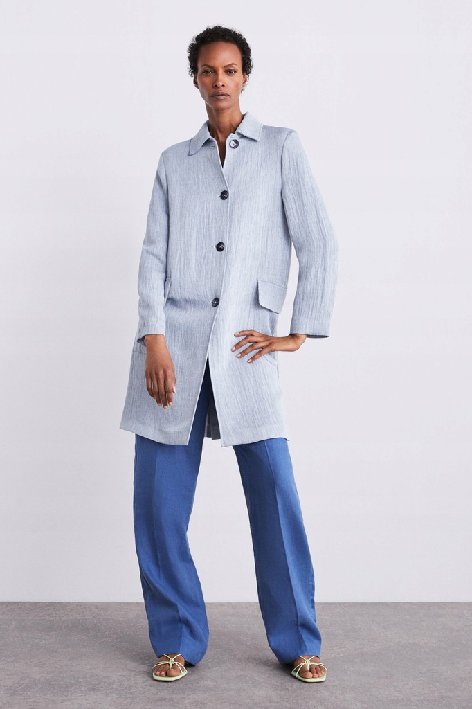 ZARA 38 M LNIANY PŁASZCZ Z KIESZENIAMI B5545