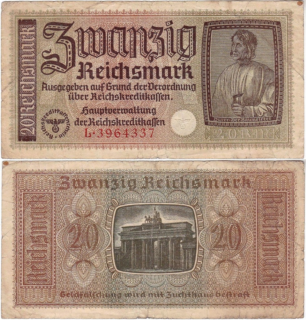 Niemcy, WWII, 20 Reichsmark (1940-1945) Pick R139