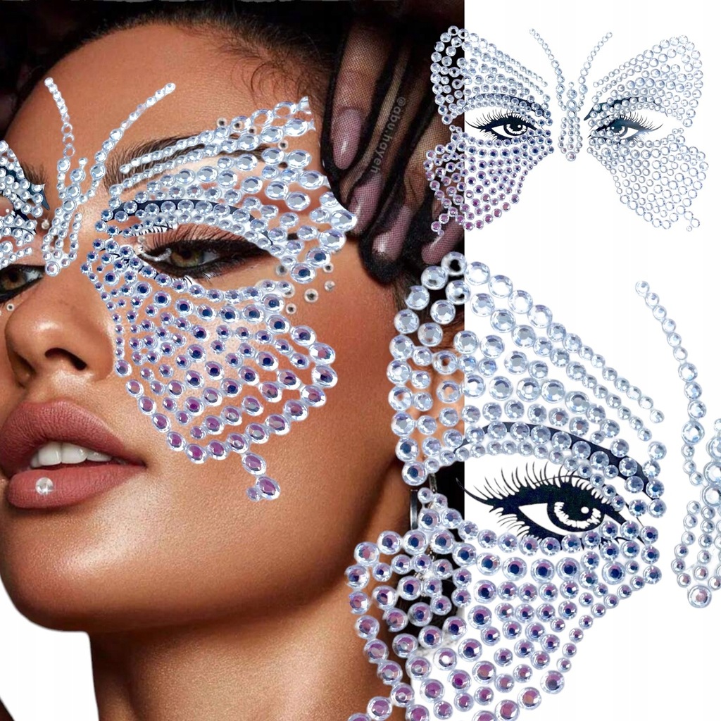 KRYSZTAŁKI na twarz MAKIJAŻ biżuteryjny naklejki cyrkonie FESTIWAL