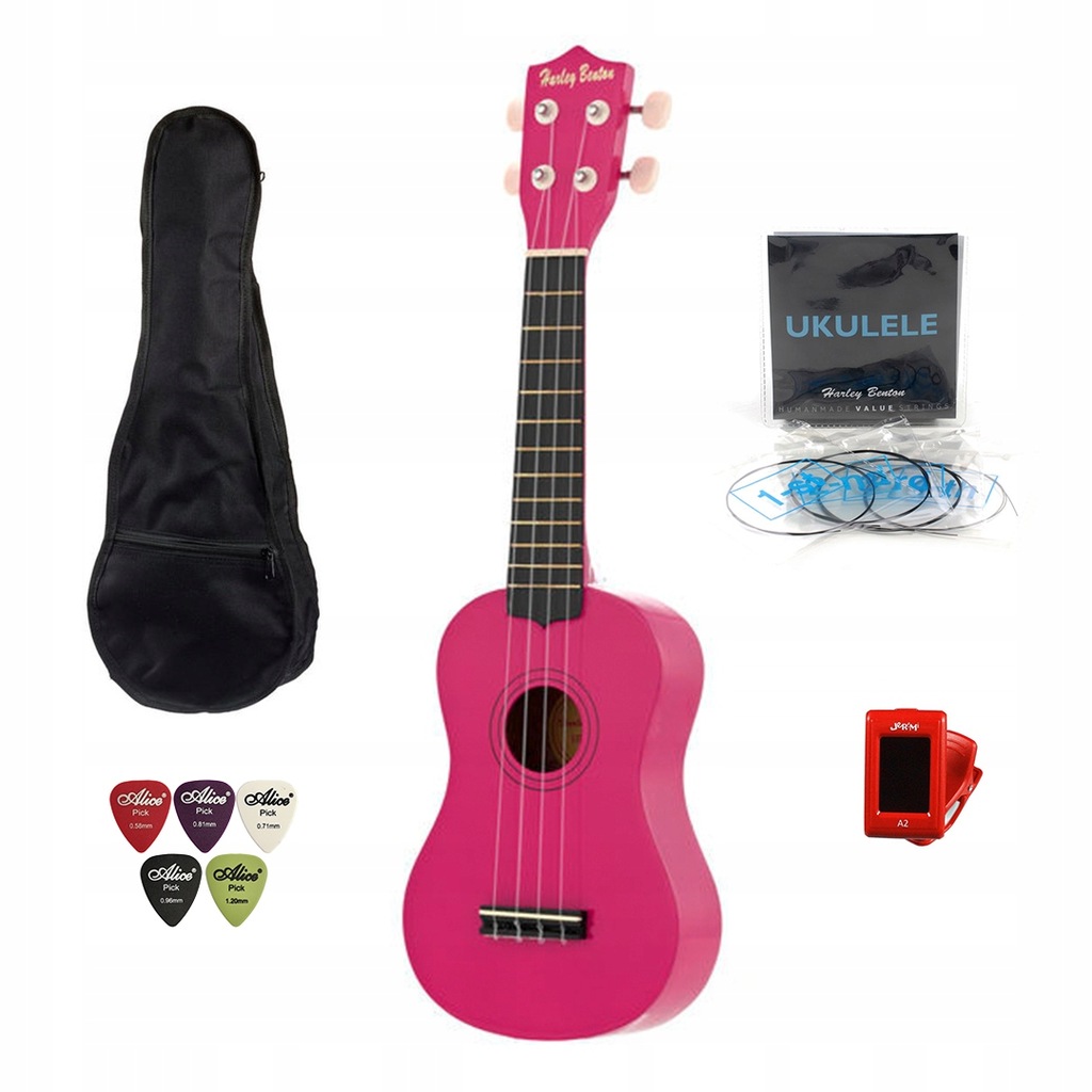 Mała gitara gitarka ukulele różowe + akcesoria