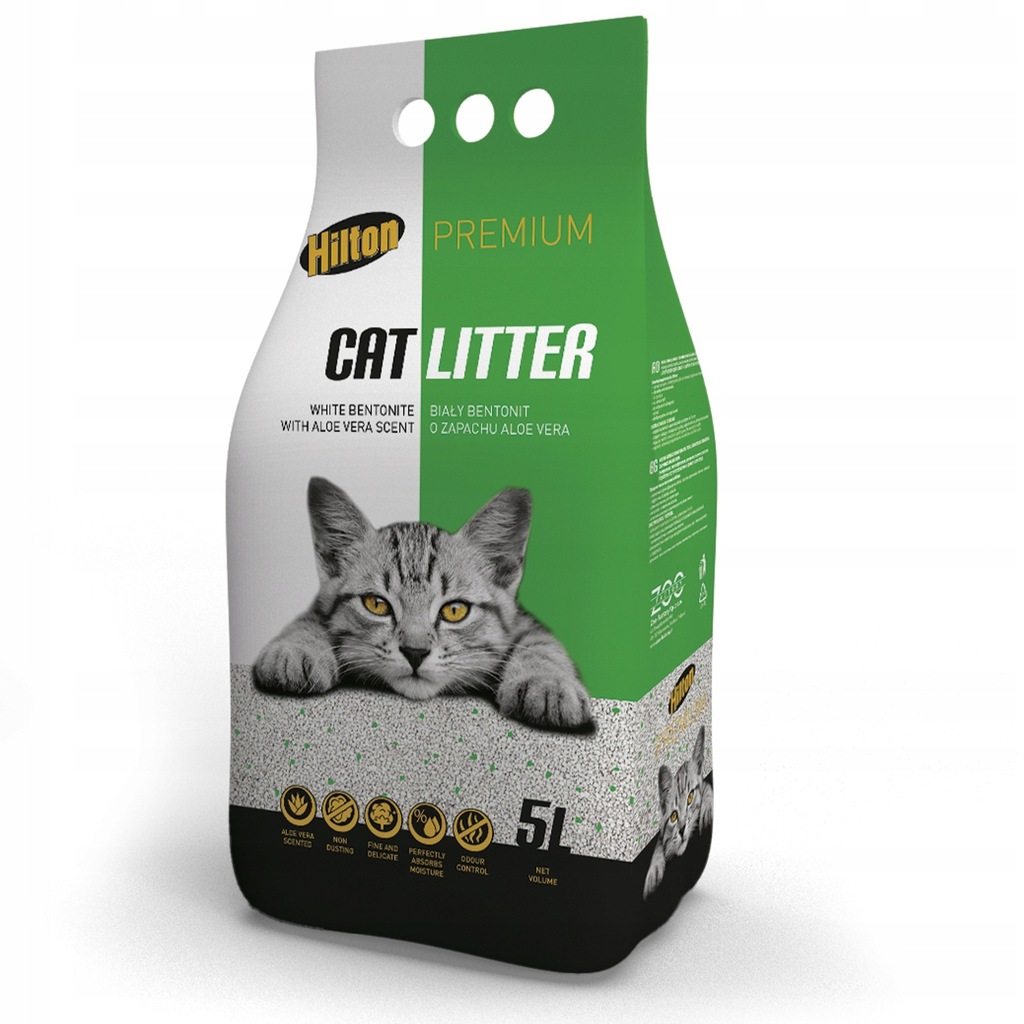 HILTON CAT LITTER WHITE ALOE 5L-ŻWIREK BIAŁY BENTONITOWY ZAPACH ALOE VERA