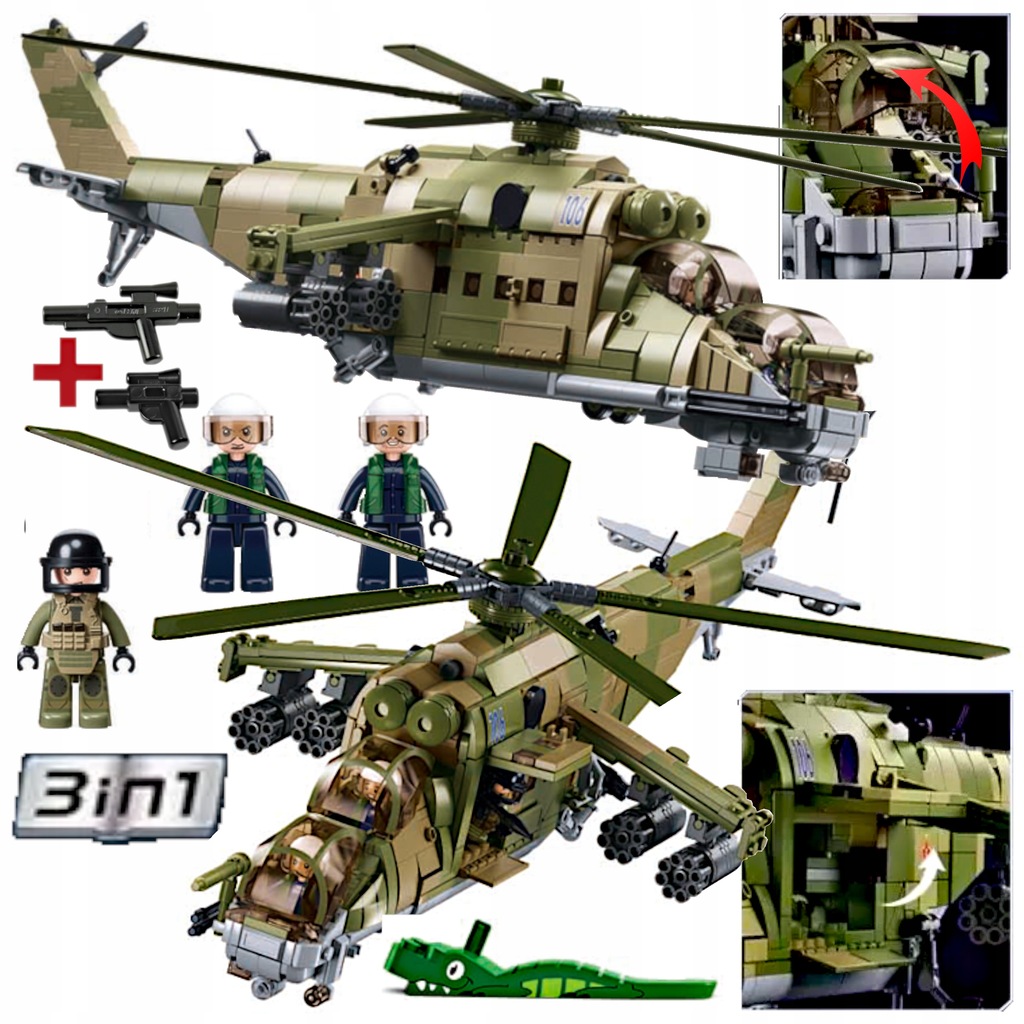 Klocki HELIKOPTER Rosyjski MI24S Śmigłowiec SZTURMOWY wojsko + LEGO BROŃ