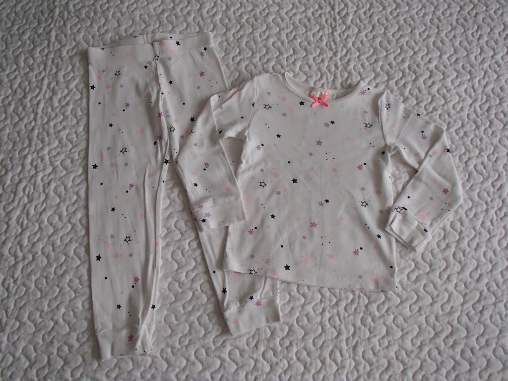 H&M piżamka biała i gwiazdki roz 98-104