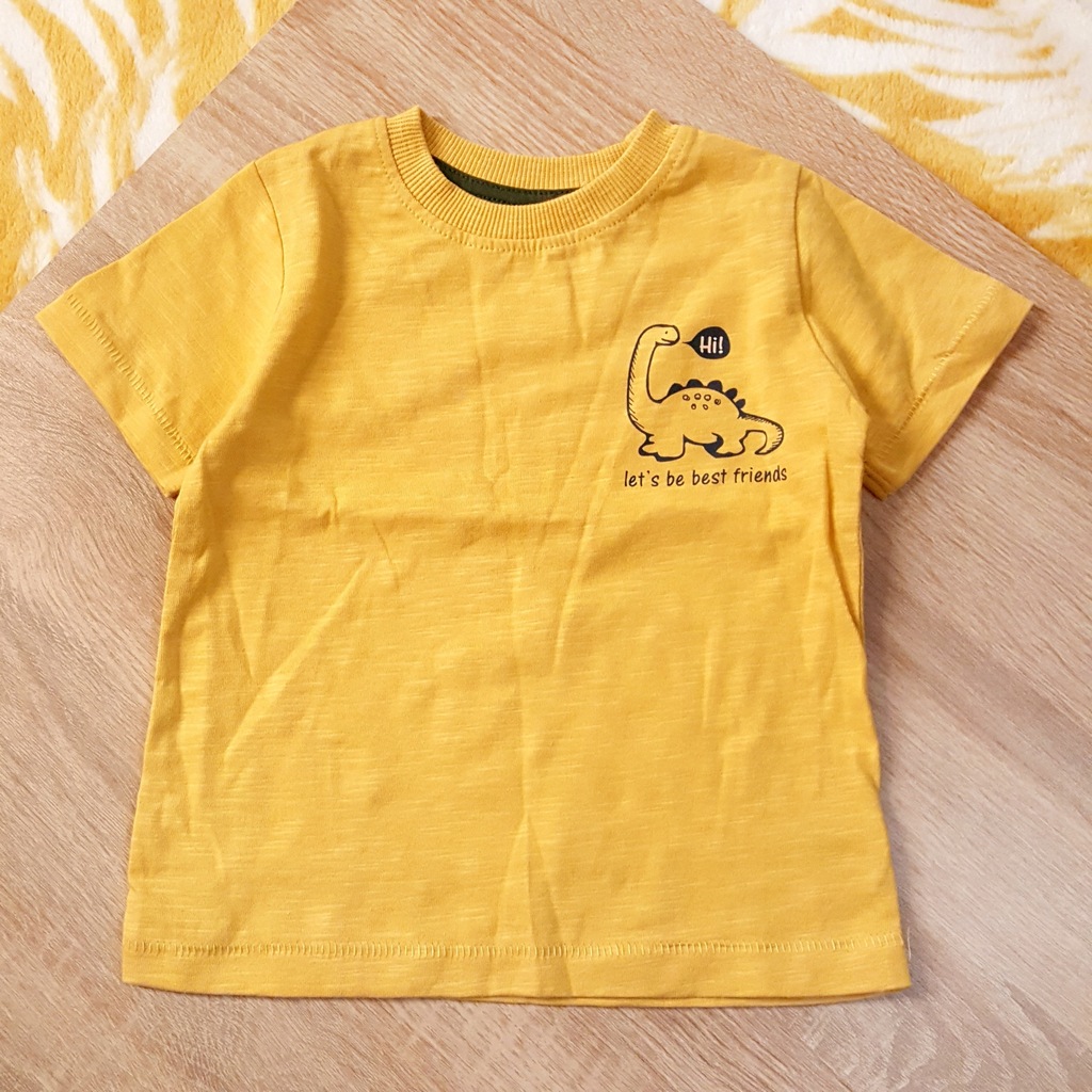bawełniana żółta bluzka z dinozaurem 9-12 mies 80