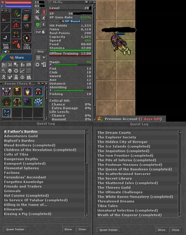 Tibia 281+ Elder Druid, Pacc, Optional PVP