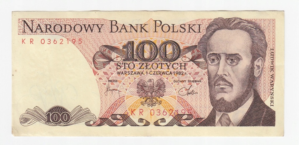 Banknot 100 zł 1982, seria KR, st. 2/2-