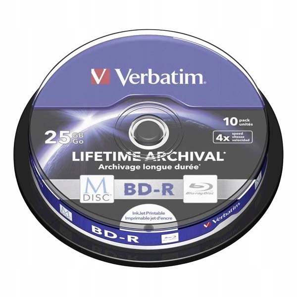 Płyty BD-R Verbatim M-Disc 25 GB 4x Print Cake 10 43825