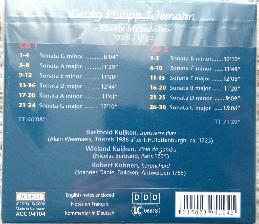 TELEMANN SONATE METODICHE KUIJKEN 2CD ACCENT - 6910445756