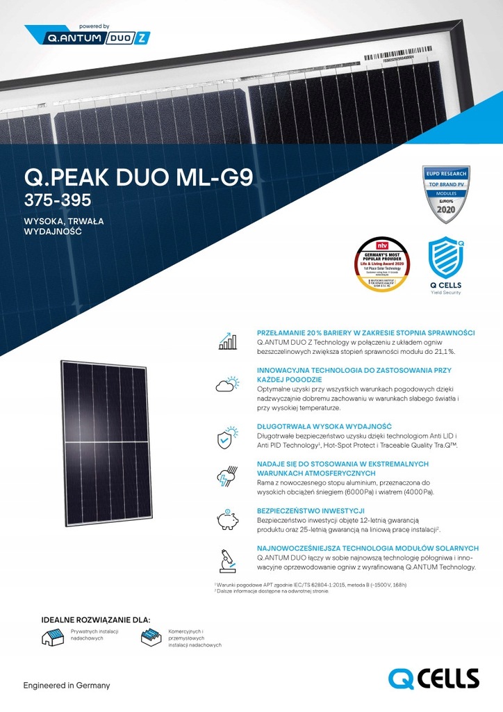 Panele fotowoltaiczne Moduł Q.cells G9 390 panel - 9948065869