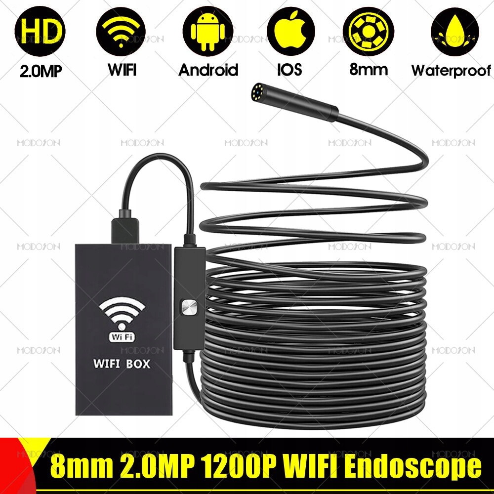 8mm 2.0MP 1200P WIFI kamera endoskopowa wąż kabel