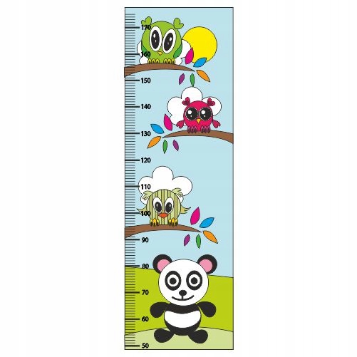 Naklejka miarka wzrostu, panda i sowy gałęzie