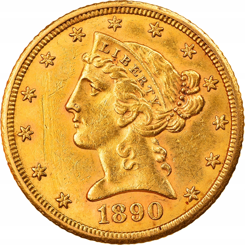 Moneta, USA, Coronet Head, $5, Half Eagle, 1890, U