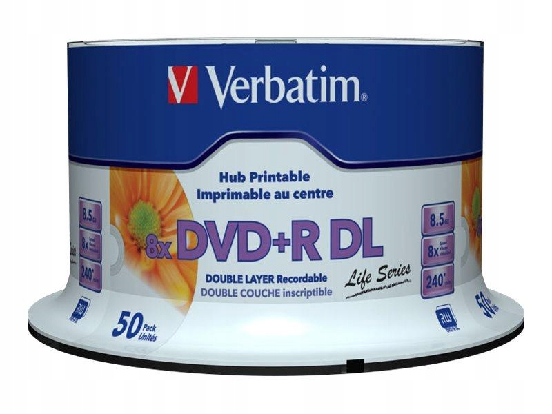 VERBATIM 97693 DVD+R DL Verbatimspindle 50 8,5GB 8x WIDE PRINTABLE SURFACE