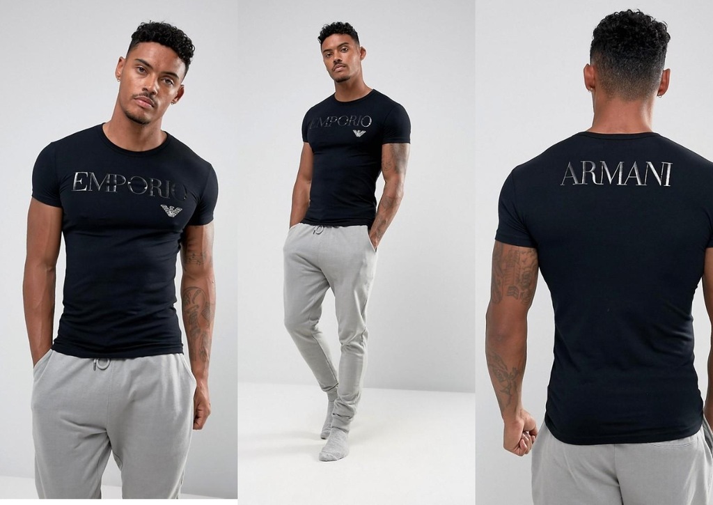 EMPORIO ARMANI DOPASOWANY T-SHIRT Z LOGO M