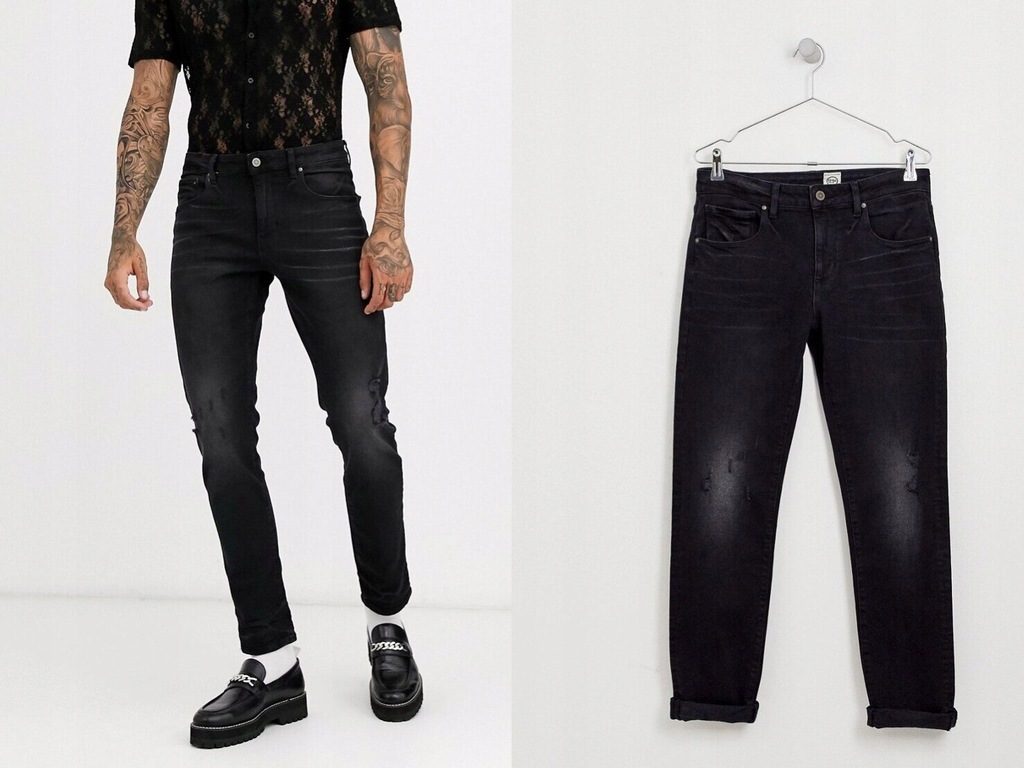 DESIGN czarne spodnie jeansowe rurki W34 L30