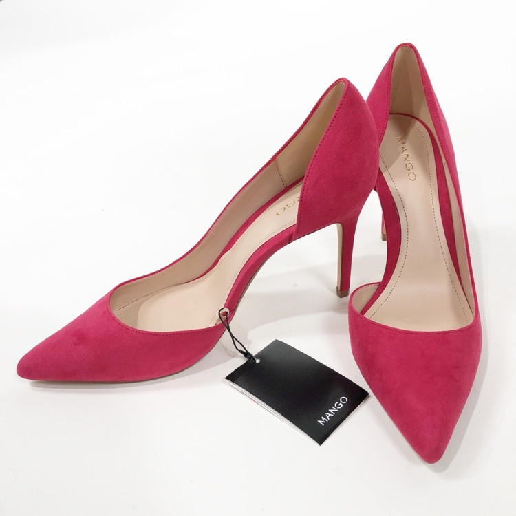 なつめ Fuksjowe czółenka damskie na niskim słupku pasek wokół