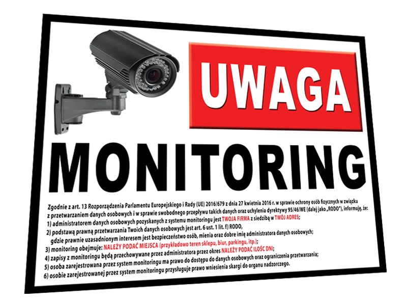 TABLICA OBIEKT MONITOROWANY 60x45 monitoring RODO