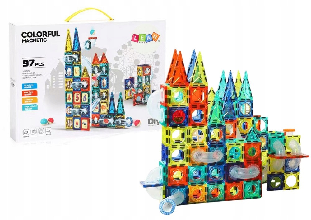 ZESTAW ZJEŻDŻALNIA DLA KULEK KLOCKI MAGNETYCZNE 168 ELEMENTÓW
