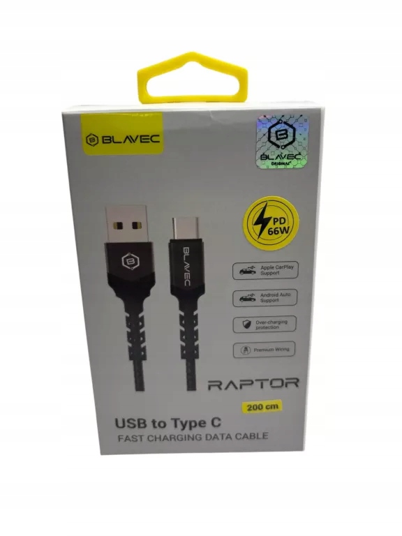 BLAVEC KABEL USB NA TYP C - PD 66W 6A 2 METRY APPLE CARPLAY/ANDROID AUTO