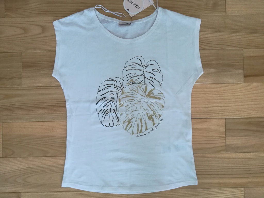 NOWA bluzka M t-shirt ORSAY biała print jungle