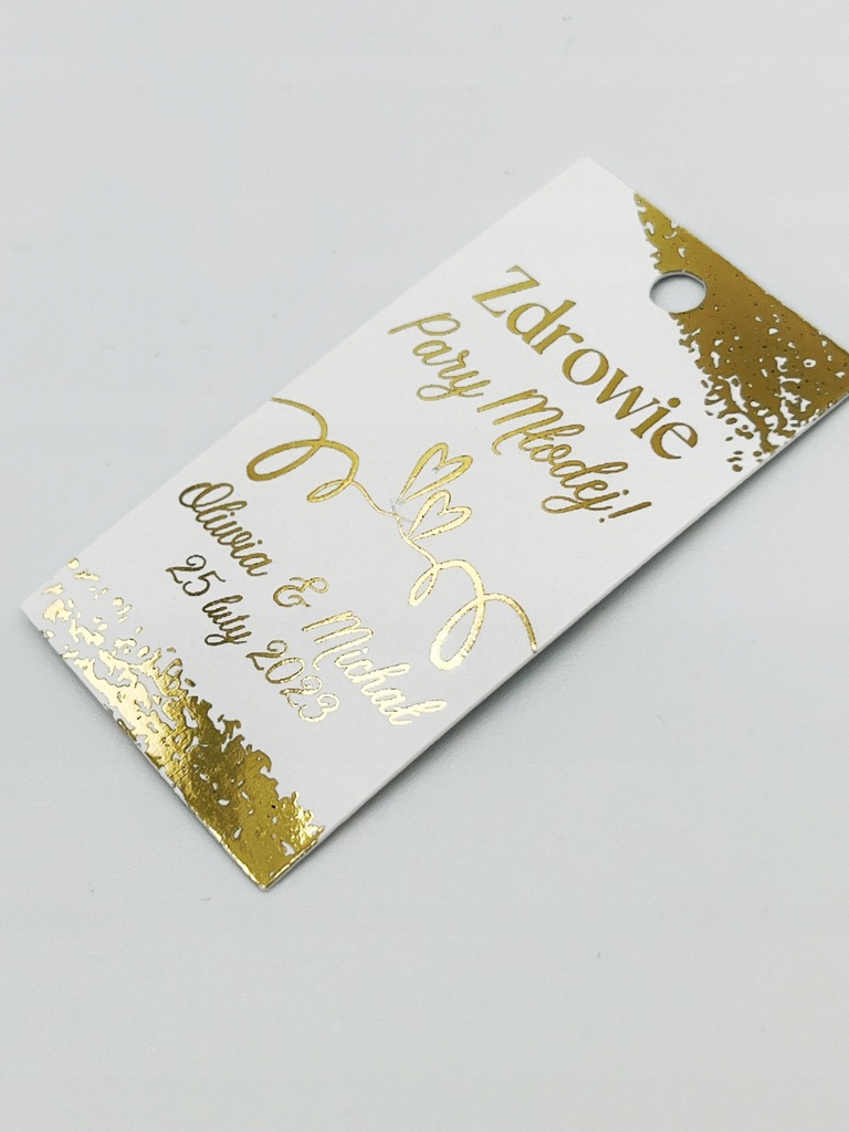 Etykiety złocone NA ZDROWIE IMIONA data ślub 50szt