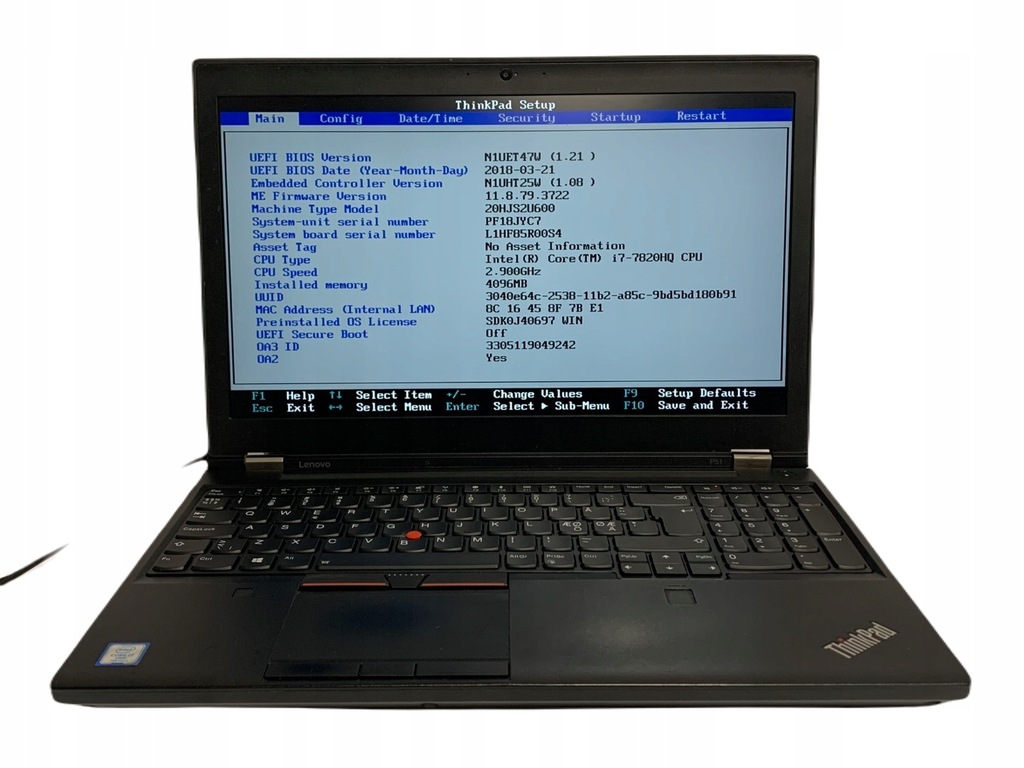 Lenovo ThinkPad P51 15.6'' i7 7820HQ BIOS OK SWF4