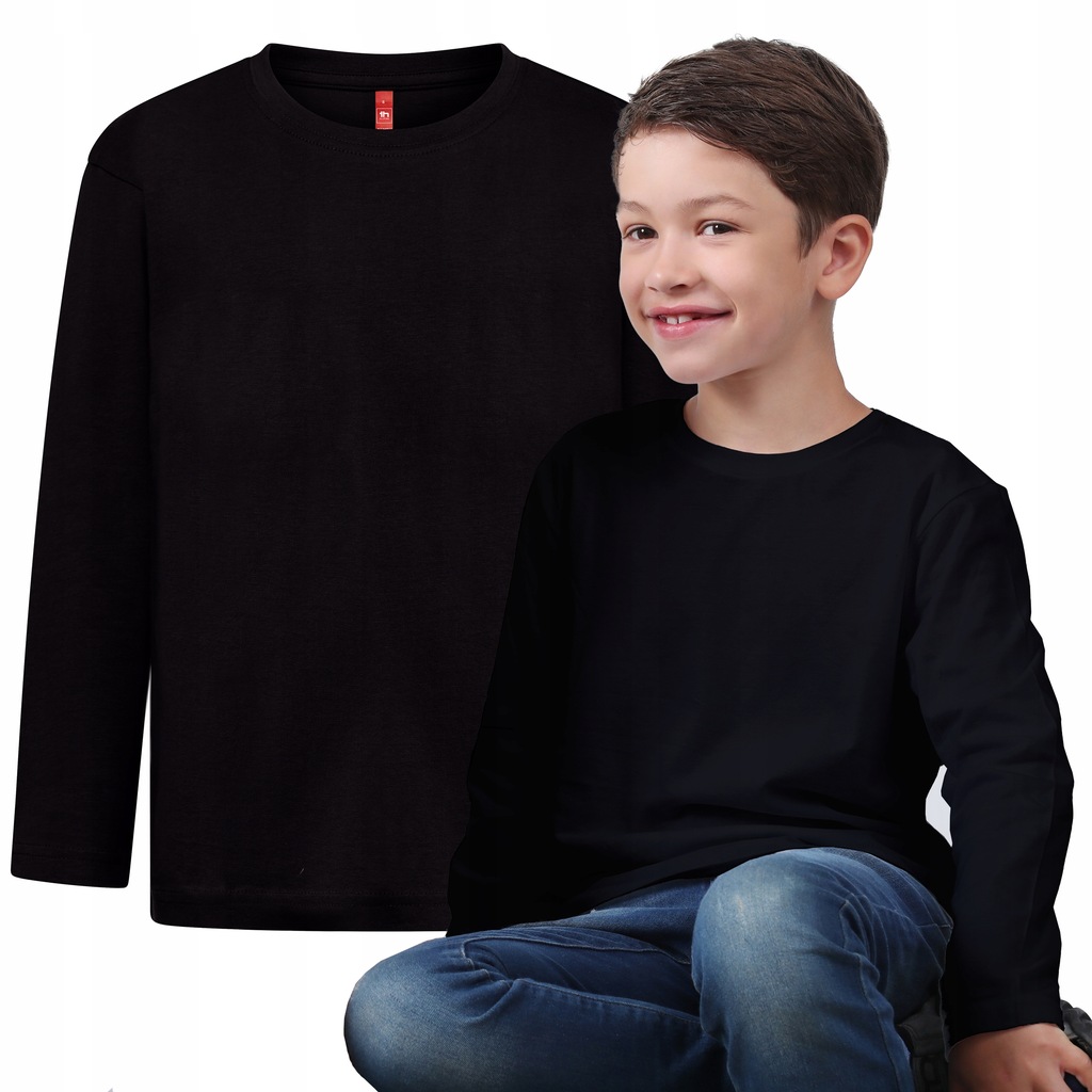 Koszulka długi rękaw t-shirt chłopiec dziewczynka bawełna czarna 140-146