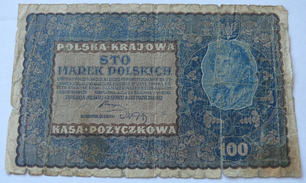 Banknot 100 MAREK POLSKICH 1919 r JH serja Y