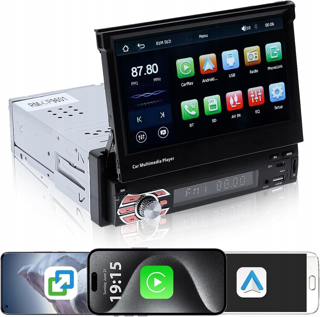 KAOLALI Samochodowe radio jednodinowe z Carplay Android Auto BT Mirror Link