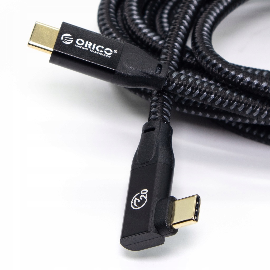 Kabel USB-C - USB-C 3m M-M 20 Gbps Orico 100W PRZEWÓD PLECIONY KĄTOWY