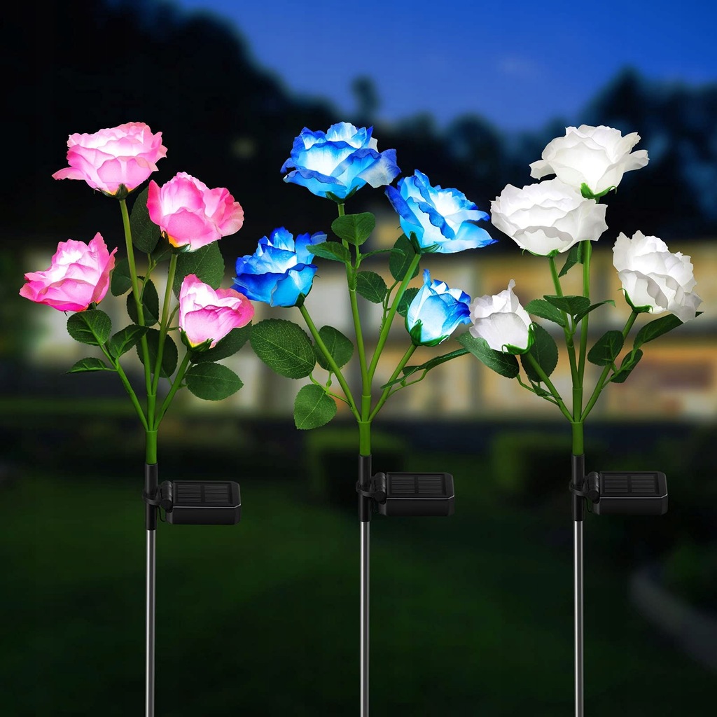 KOOPER Lampy Solarne Led Kwiaty Sztuczne Róże 3SZT