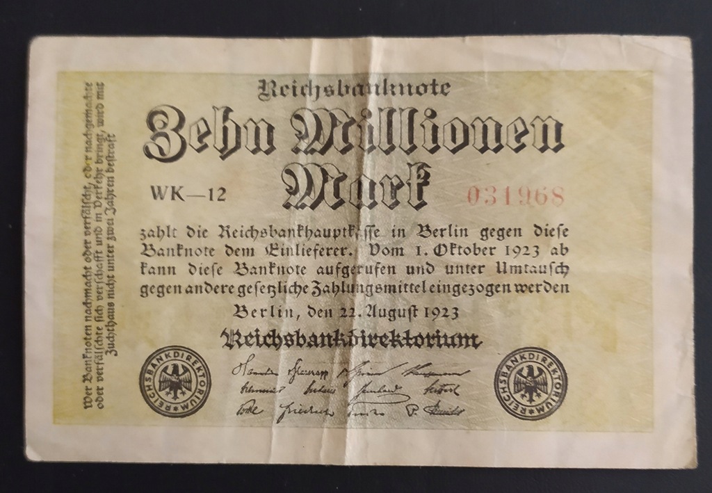 Banknot 10 milionów marek , 1923 , Niemcy