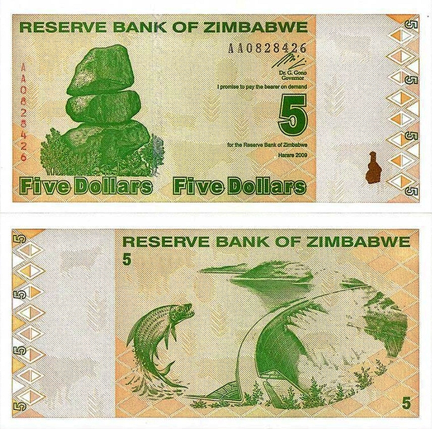 # ZIMBABWE - 5 DOLARÓW - 2009 - P93 - UNC