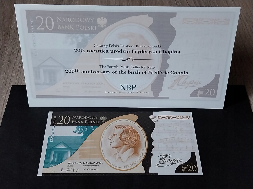 Banknot kolekcjonerski 20 Zł Fryderyk Chopin z 2009r.
