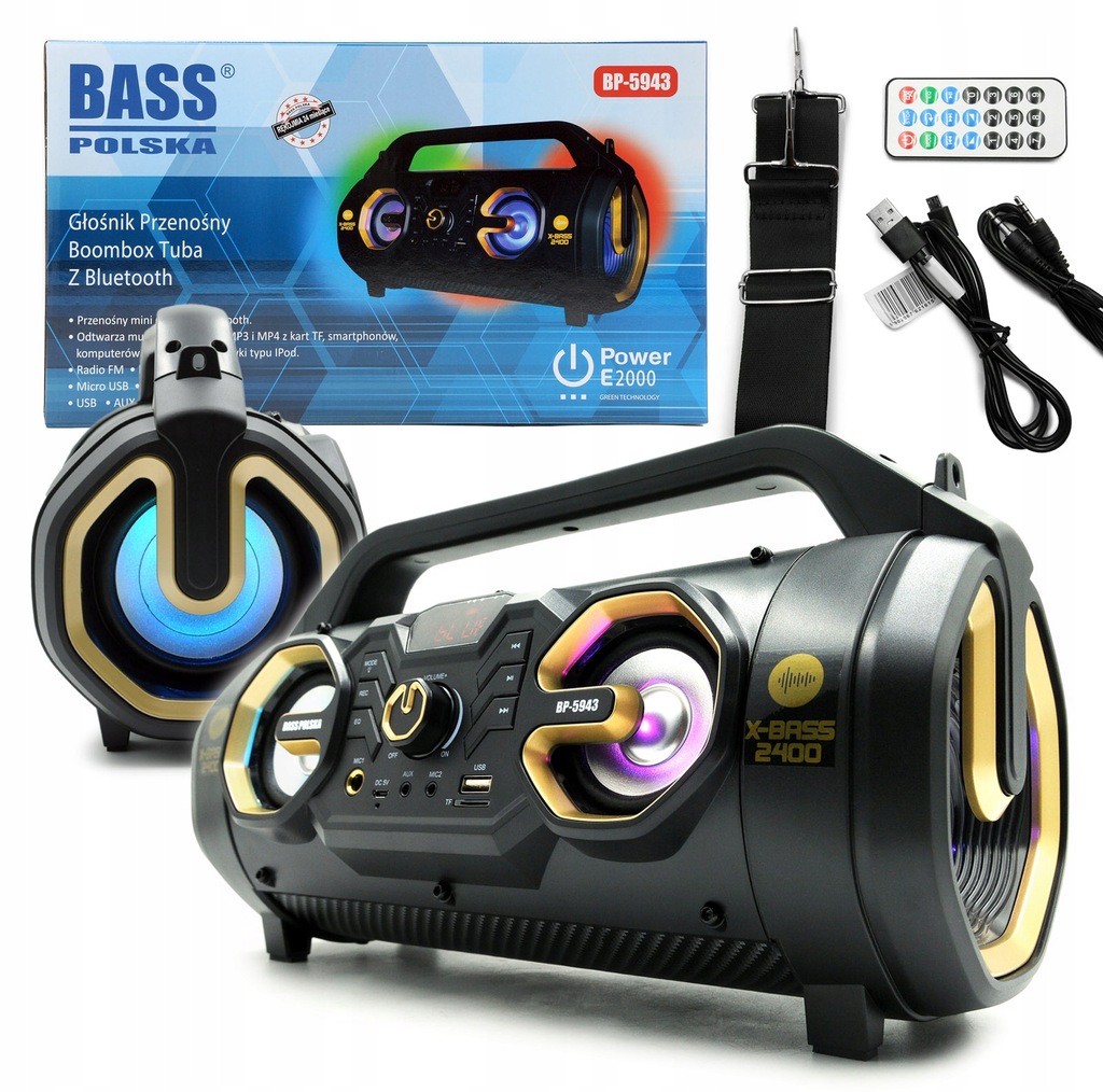 GŁOŚNIK BLUETOOTH RADIO MP3 USB AUX SD BASS POLSKA