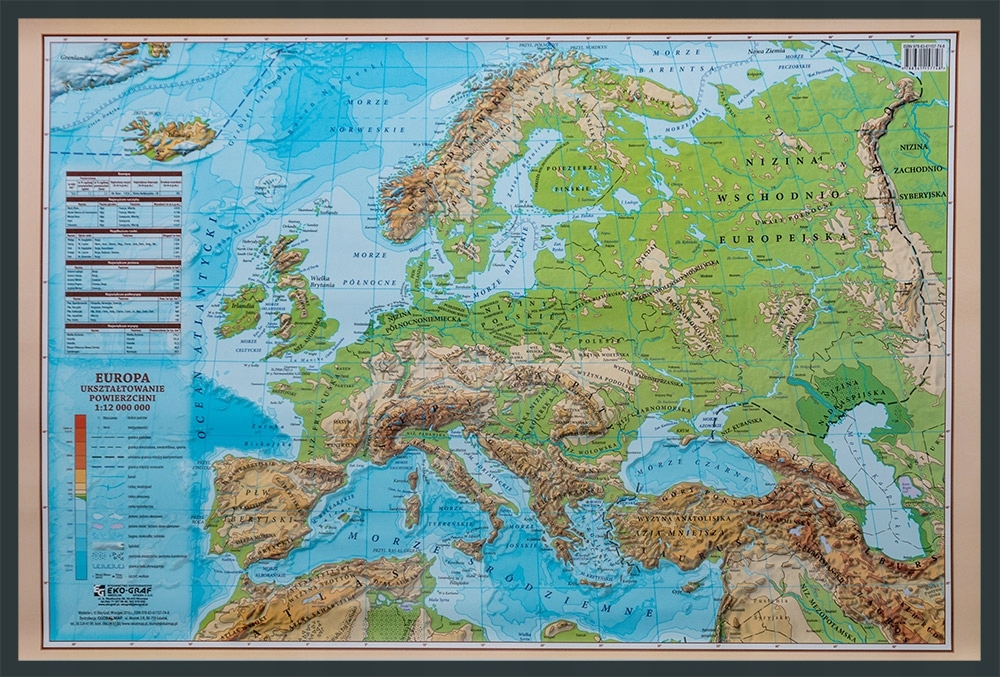 EUROPA MAPA ŚCIENNA FIZYCZNA DO WPINANIA W RAMIE